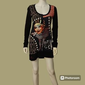 DESIGUAL Cirque Du Soleil Artsy Sequin Long Sleeve Mini Bodycon Dress